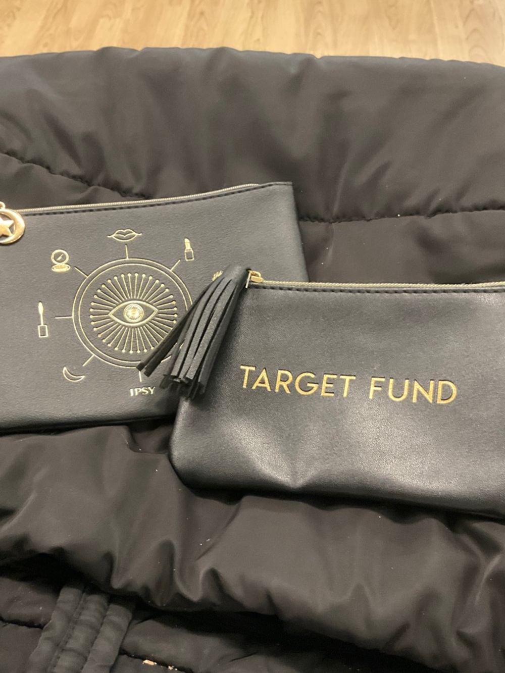 ipsy Black Makeup Pouches with Gold Accents